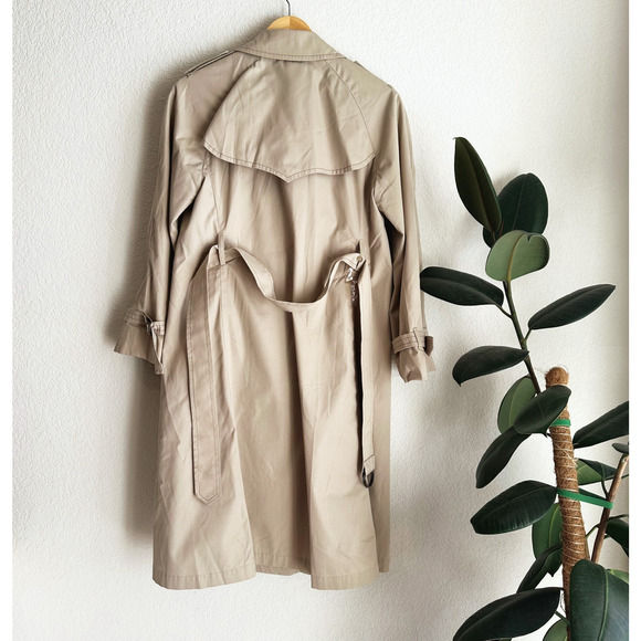 VTG Women Windsor Bay JCPenney Trench Coat 8P Classic Minimalist Tan Long Belted - Picture 5 of 11